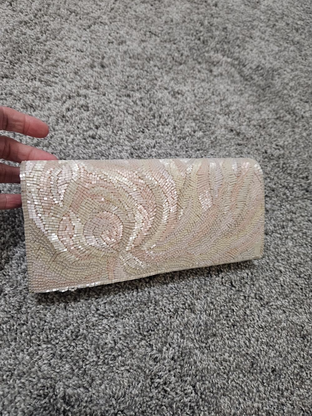 Beaded Pink Floral Evening Clutch- NWOT